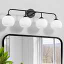 RUIYEY Bathroom Vanity Light Fixtures: 4-Light Matte Black Bathroom Lighting Fixtures Over Mirrors, Farmhouse Rustic Wall Sconce with Milky White Glass for Bath Living Room Cabinet