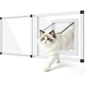 Unbreakable PC Cat Door for Window – 100% Polycarbonate | No Metal Frame & Glass | Fits 32"-37" Width Window, 1-Min Install, Adjustable Window Cat Door Insert with 4 Locking Models