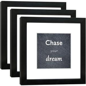 DEKWINN 8x8 Picture Frame Set of 3 with Real Glass for Pictures 5x5 with Mat or 8x8 Without Mat, Wall Gallery or Tabletop display Photo Frames in Black