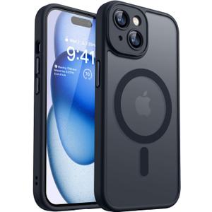 CANSHN Magnetic for iPhone 15 Case, Upgraded [Full Camera Protection] [Compatible with Magsafe] [Translucent Matte] Shockproof Protective Phone Case for iPhone 15 6.1" - Black