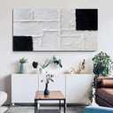 Black and White Abstract Wall Art Textured Rectangle Oil Painting 20"x40"