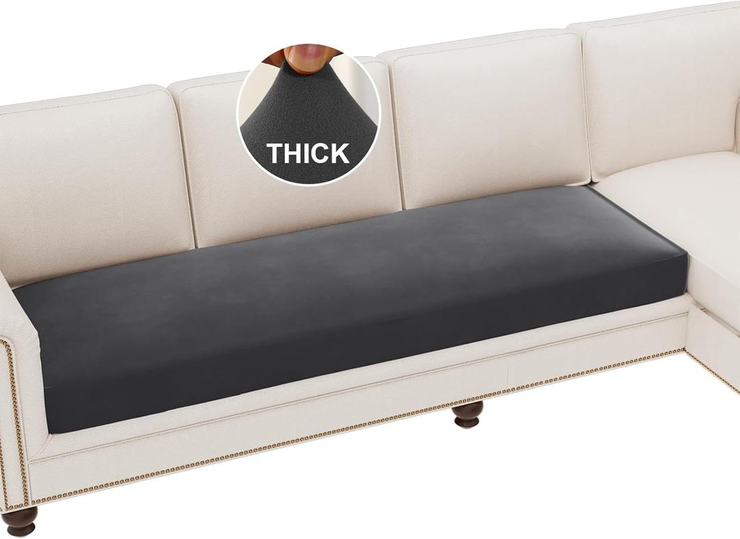 H.VERSAILTEX Fleece Couch Cushion Covers Stretch Couch Covers for 3 Cushion Couch Sofa Thick and Soft Couch Covers Washable (3 Seater Cushion Cover, Grey)