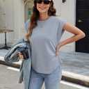 Blooming Jelly Womens Summer Tops Crewneck Casual T Shirts Loose Cap Sleeve Shirts Asymmetric Trendy Clothes 2025 (L)