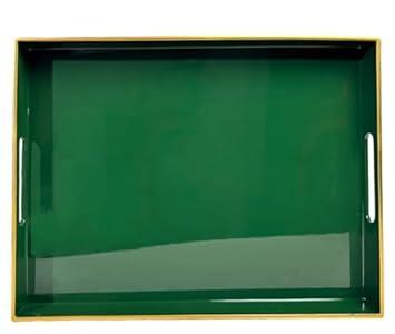 Umisriro Large Green Rectangular Decorative Tray – Plastic Serving Tray with Handles for Coffee Table, Ottoman, Living Room, 15.7” x 11.8” x 1.6