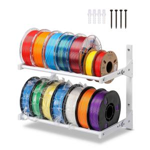 Wall Mount Filament Storage Rack- Wall Mount 3D Printer Filament Storage Rack 2 Tier Filament Spool Holders Racks, Heavy Duty Metal Shelf for PLA/ABS/TPU, Filaments Organized (White)