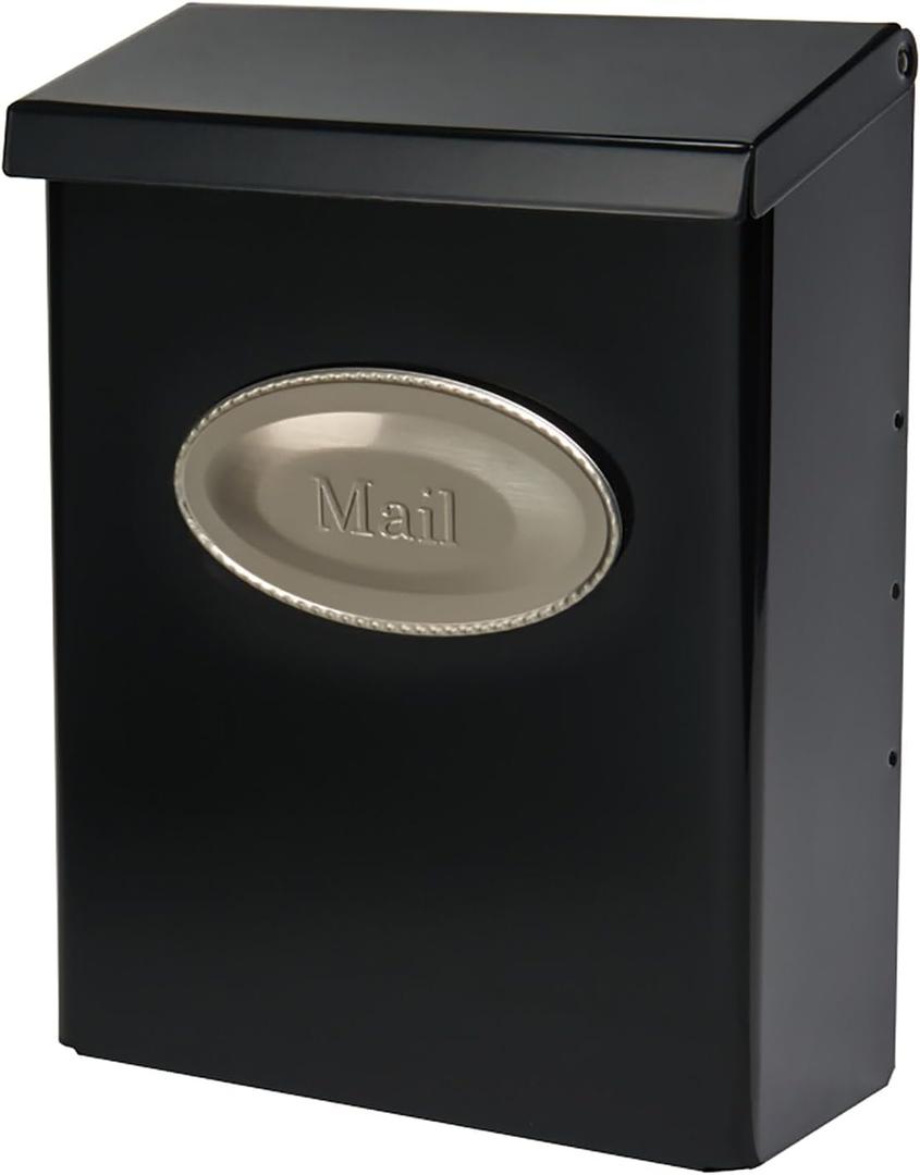 Architectural Mailboxes Designer Galvanized Steel, Locking Wall Mount Mailbox, Black with Satin Nickel Architectural Mailboxes Designer Galvanized Steel, Locking Wall Mount Mailbox, Black with Satin Nickel