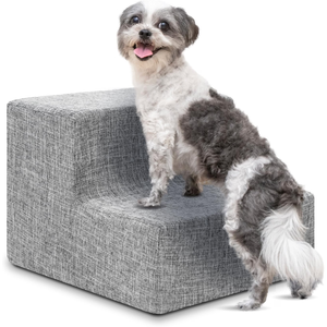Best Pet Supplies Dog Stairs & Steps - Foam Steps for Small Dogs & Cats, Non-Slip Indoor Balanced Pet Step Support, Dog Ramp, No Assembly, Ash Gray Linen, 2-Step (12-inch Height)