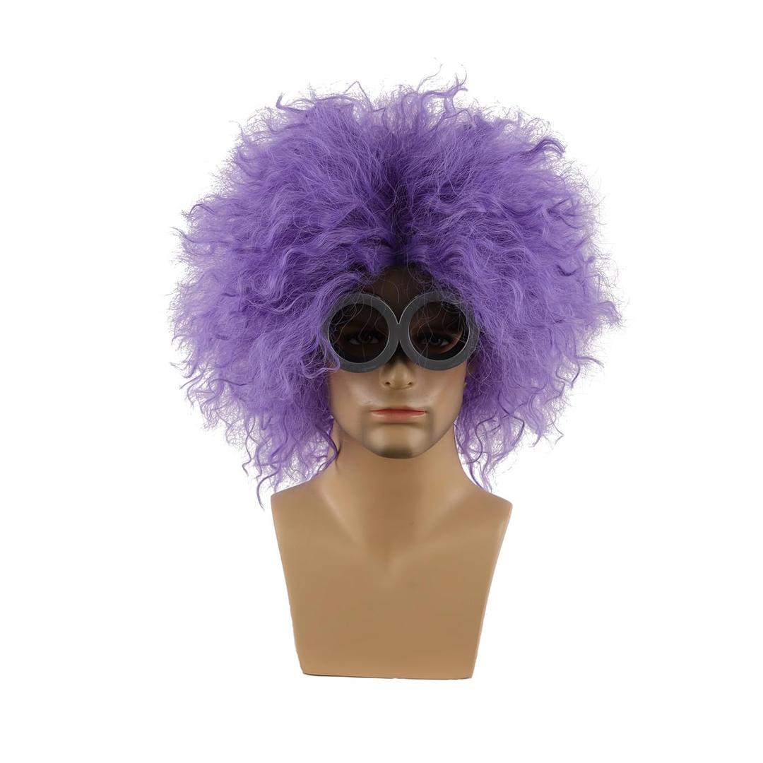 QACCF Purple Culry Fluffy Men Women Lavender Goggle Halloween Costume Cosplay Wig (Two Eyes Set)