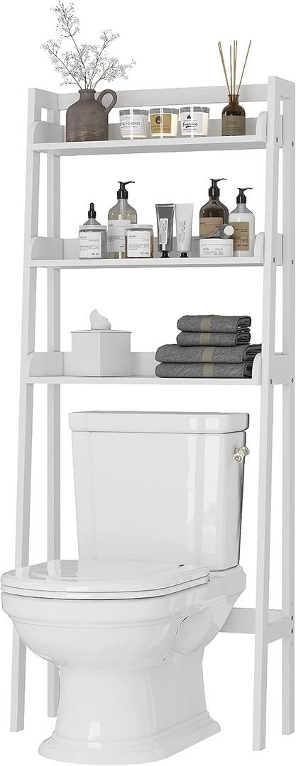 UTEX Over The Toilet Storage Shelf, 3-Tier Over Toilet Bathroom Organizer, Above Toilet Shelves Rack (White), 10D x 25.1W x 61.5H in