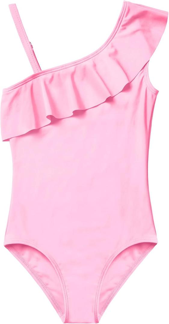Snowheart Girls Swimsuit Adjustable Shoulder Strap UPF50+ One-Shoulder Ruffle Bathing Suit 3-12T