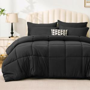 Love's cabin Queen Comforter Set Ash Black, 7 Pieces Queen Bed in a Bag, All Season Bedding Sets with 1 Comforter, 1 Flat Sheet, 1 Fitted Sheet, 2 Pillowcase and 2 Pillow Sham