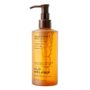Glo Melanin Brightening Body Oil Topical Moisturizer with Vitamin C, Kojic Acid & Turmeric Lightweight Hydrating Cosmetic Oil for Melanin-Rich Skin (8 oz / 230 ml)