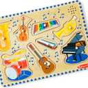 Melissa & Doug Musical Instruments Sound Puzzle - Wooden Peg Puzzle with Light-Activated Sound Effects (8 pcs) Wooden Peg Baby Music Learning Toys, for Toddlers and Preschoolers Ages 2+