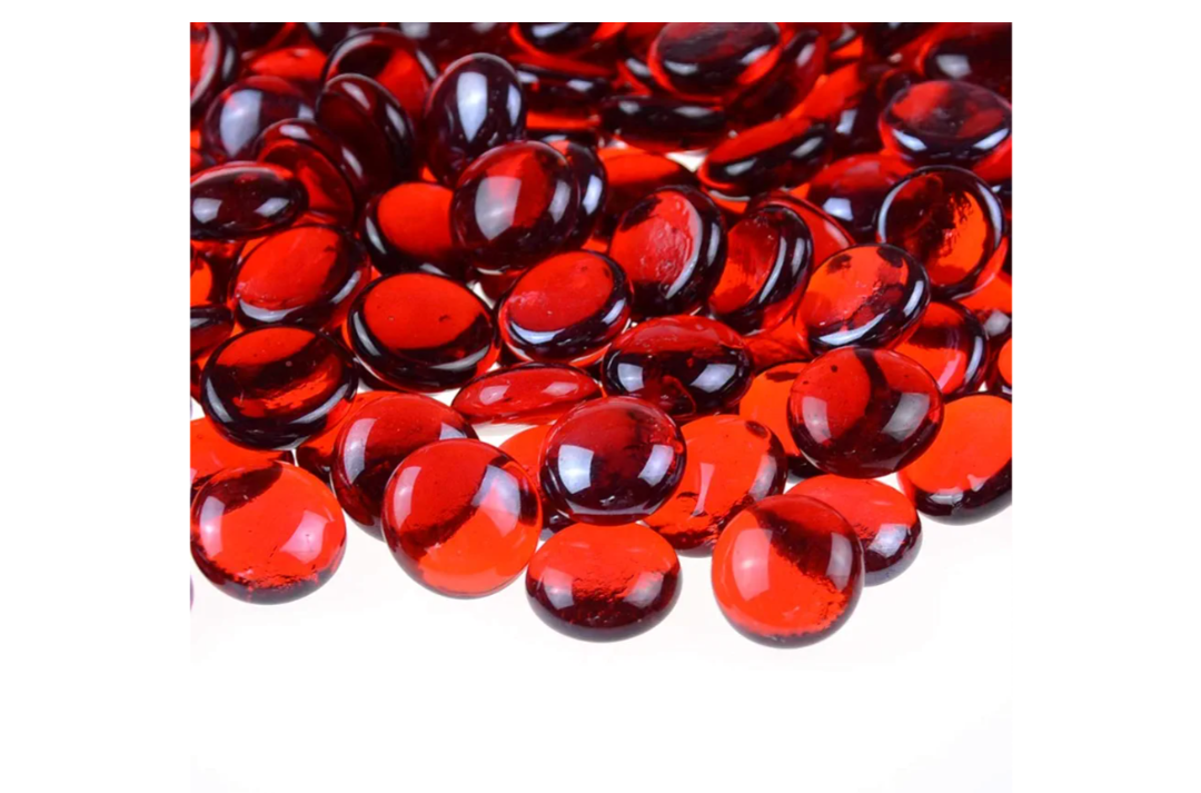KINGOU Flat Glass Gems/Marbles/Stones/Beads for Vase Filler, Table Scatter, Games - 1 Lbs (17-19mm, Approx. 3/4")-Red