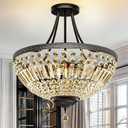 DWVO Crystal Black Ceiling Light, 20in Modern Vintage Round Crystal Chandelier, 5-Light Semi Chandelier Light Fixture for Living Room Kitchen Entryway Bedroom Dining Room - E12 Base