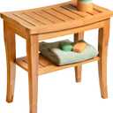 Bamboo Shower Bench - Small Wooden Shower Stool with Storage Shelf, Non-Slip Bathroom Seat, Spa Decor Bath Bench, Foot Rest Shaving Stool for Shower, Indoor Outdoor Use, Great Gift Idea (17" x 9 x 17)