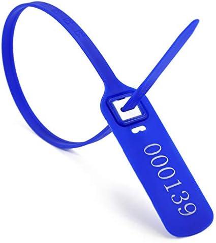 Heavy Duty Plastic Truck-Trailer Seals Numbered Security Tags Safety Ties Pull-Tight Pad-Locks Cable Pull Ties - Straps, Metal Insert Clip Lock, Length 400 mm 15.8" (Dark Blue, 100 PCS)