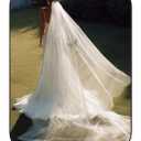 Unsutuo Cathedral Wedding Veil 2 Tier Bridal Veil with Comb Drop Veils Cut Edge for Bride (Ivory)