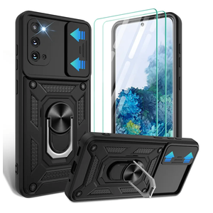 Gritup for Samsung Galaxy-S20 Case [6.2 in] with Slide Camera Cover & [HD Screen Protector×2],360°Rotation Ring Kickstand [Military Grade] (Black)