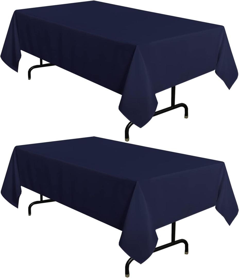 Sancua 2 Pack Navy Tablecloth 60 x 102 Inch, Rectangle 6 Feet Table Cloth - Stain and Wrinkle Resistant Washable Polyester Table Cover for Dining Tables, Buffet Parties and Camping