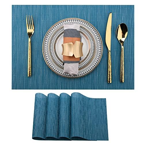 SLKQG Plastic Place mats Set of 4 - Easy Clean Placemats - Washable Heat Resistant Table Mats for Dining Table - 17x12 Inch (Sky Blue Turquoise, 4)