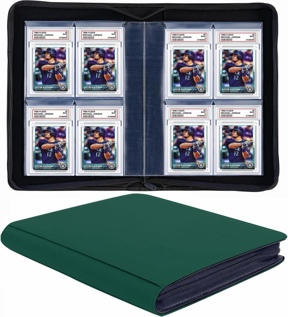40 Pockets Graded Card Binder, Toploading PSA Slab Holder Album, PU Leather Graded Card Storage Binder, Premium 4 Pocket PSA Card Binder Album with Sleeves (Green)