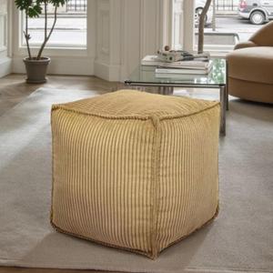 Louis Donn 17 Strip Unstuffed Pouf Ottoman Cover Square Space-Saving Organizer Footrest Cover Indoor & Outdoor Reading Room Kid Pets Girls Super Soft Cotton Fabric Yellow (Only Cover)
