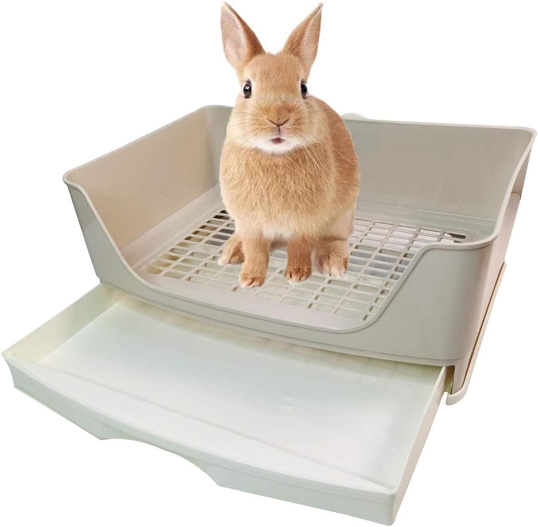 kathson Large Rabbit Litter Box Trainer, Potty Corner Toilet with Drawer Bigger Pet Pan for Adult Hamster, Guinea Pig, Ferret, Galesaur, Bunny and Other Animals (Brown)