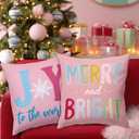 BBOLDIN Pink Christmas Throw Pillow Covers 18x18 Couch Cushion Covers, Holiday Tree Decorations for Sofa Home, Xmas Country Striped Car Farmhouse Pillow Cases Winter Decor Set of 4