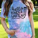 Hello Kindergarten Teacher Shirt Women First Day of Kindergarten Shirt Casual Short Sleeve Tee Top Blouse Blue Pink (M)