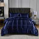 Satin Comforter Set King Silk Like Silky Bedding Set Luxury Hotel Silky Bed Home Deocr Navy Blue Soft Down Comforter Silky Quilt Set