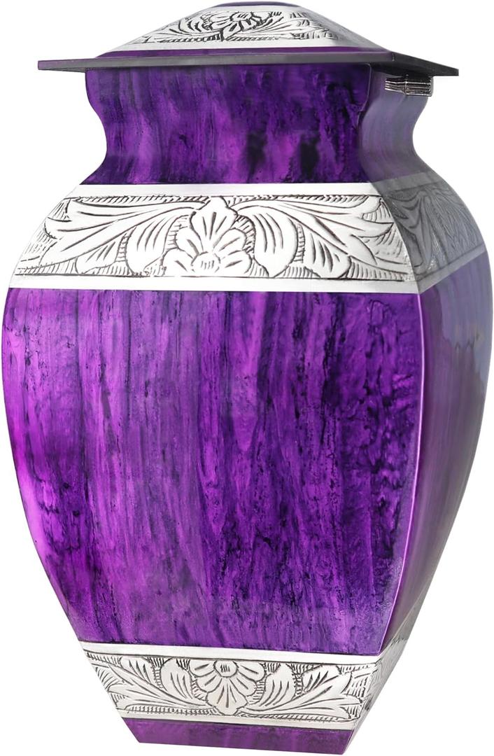 Urn for Ashes for Women & Men, Cremation Urns for Human Ashes Adult Female & Male, Funeral Decorative Urns for Burial, Square Model, Hand Engraving, Purple Urn - Large Full Size