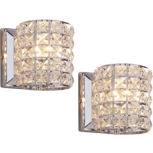 Crystal Wall Sconce Set of Two,Modern Wall Lamp 1 Light Lighting Fixtures with Crystal and Chrome Finish,Wall (2 PACK)