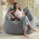 Relefree Cafy Bean Bag Chair for Adults, Deep Seating Adult Bean Bag Chair with Armrests, Plush Memory Foam Filling, Aesthetics Comfy Reading Chair, Large Luxury Bean Bag for Living Room, Gifts for Women (Lava Gray)