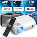 YOTON Smart Projector with WiFi and Bluetooth, Officially Licensed Netflix/ Prime/ YouTube, Native 1080P Full HD Portable Outdoor Movie Projector, 4K Support, Dolby Audio for Bedroom, Home, Outdoor