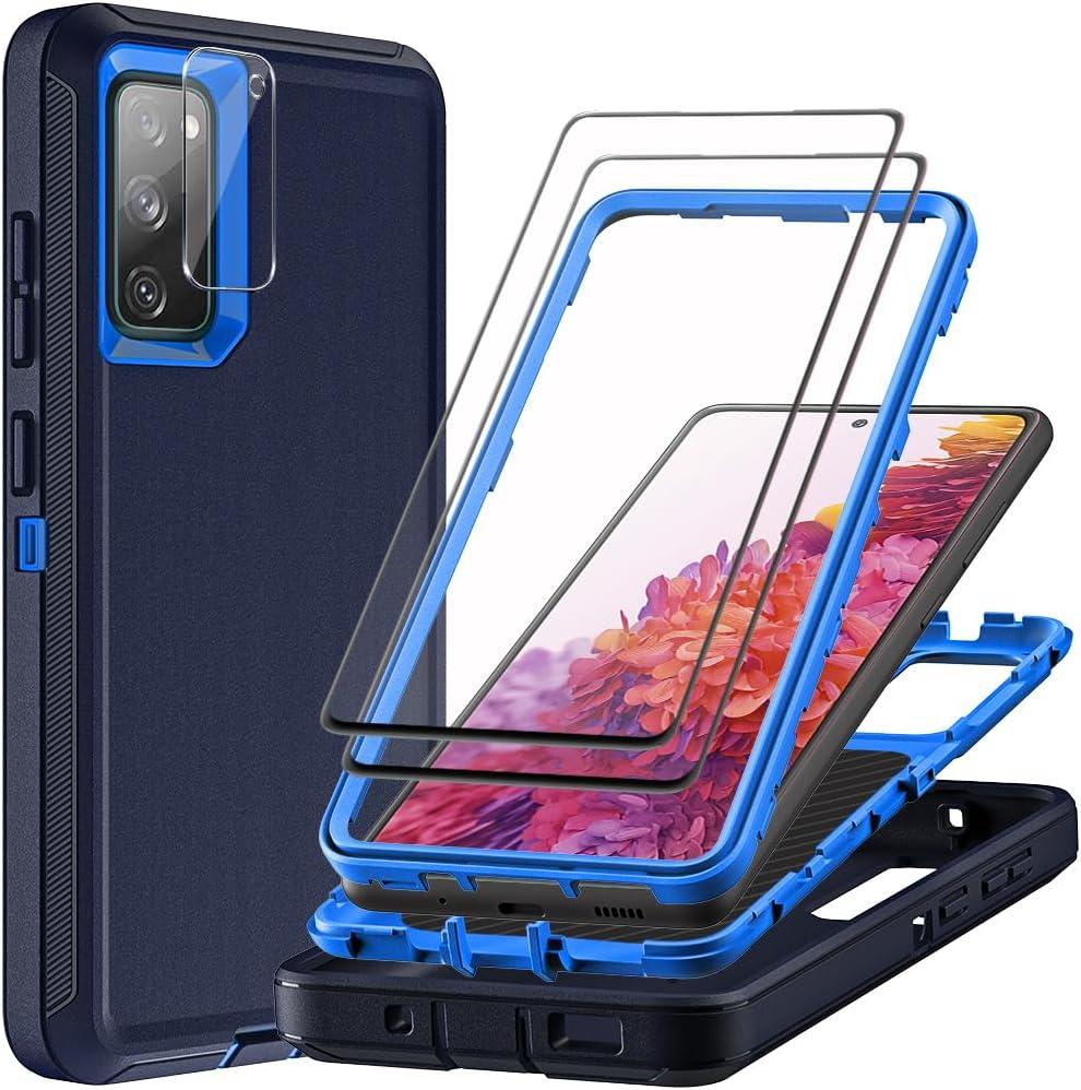 for Samsung Galaxy S20 FE Case with 2Pcs Tempered Glass Screen Protector and 1Pcs Camera Lens Protector, Military Grade Heavy Duty Shockproof/Drop Proof/Dust Proof Case (Navy Blue)