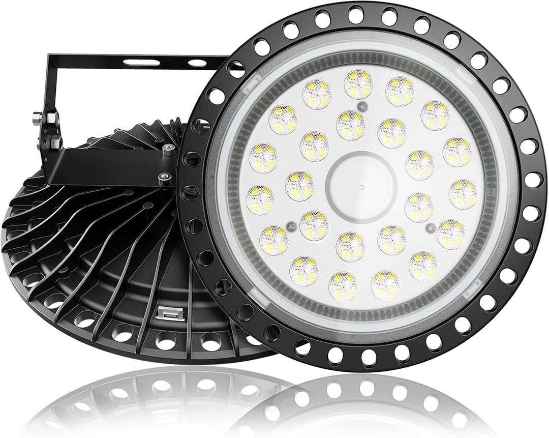 Viugreum 100W UFO LED High Bay Light, 10000LM 6500K Daylight White Ultra Thin LED Warehouse Lighting, IP65 Waterproof Commercial Bay Lighting for Garage Barn Workshop Warehouse Residential