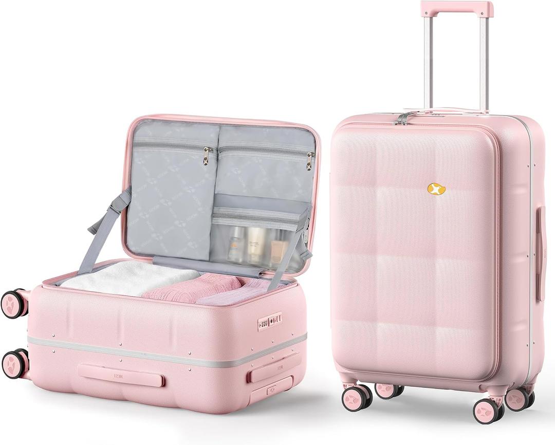 MGB 24 Inch Checked Luggage Hard Shell Suitcase Top Opening Suitcases, Pink