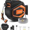 GOXAWEE Retractable Garden Hose Reel, 1/2" x 100 ft Upgraded UV Resistant Water Hose Reel Wall Mounted, Any Length Lock, Automatic Rewind, 180°Swivel Metal Bracket, Orange