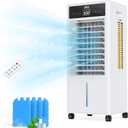 JRD Portable Air Conditioners, 3-IN-1 Evaporative Air Cooler with Remote, 2.4Gal Tank, 4 Ice Packs, 4 Modes, 3 Speeds, 12H Timer, Mist Function, Oscillation Swamp Cooler for Bedroom Home Office (White)