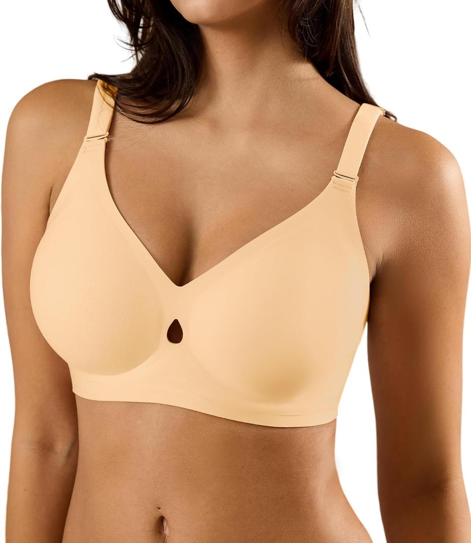 Padded Wireless Bras for Women - Wireless Bra Bralettes for Women with Support Padded Bralette (Beige, S)