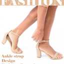 Ankis Heels for Women Open Toe Ankle Strap Chunky Heel Sandals 2.75 Inch (Nude Nubuck)