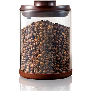 Large Coffee Canister 18 oz, Airtight Food Storage Container with Pop Lid, CO2-Release Valve, High Borosilicate Glass Contianers For Tea Coffee Bean Sugar, 1700 ml Brown