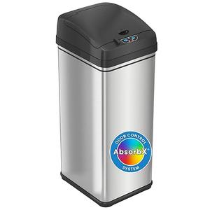 iTouchless 13 Gallon Stainless Steel Automatic Trash Can with Odor-Absorbing Filter and Lid Lock, Sensor Kitchen Garbage Bin, Power by Batteries (not included) or Optional AC Adapter (sold separately)