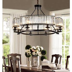 Farmhouse Crytal Chandeliers Dining Room Pendant Light Fixture Black Chandelier with K9 Crystal for Living Room Dining Room Foyer High Ceiling (31 inch)