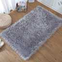 2 x Soft Faux Sheepskin Fur Rug Fluffy Fur Chair Cover Seat Pad Non-Slip Area Rug for Bedroom Living Room Floor Kids Room (Gray, 2x3 Feet Square)