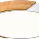 Vikaey Modern LED Ceiling Light, Minimalist Wood Style Flush Mount Ceiling Light Fixture, Circle Lighting Lamp with Acrylic Lampshade for Bedroom Living Room Dining Room Laundry (White, 11.8'')