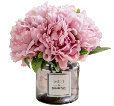 Artificial Flowers with Vase, Fake Peony Flowers in Gray Vase,Faux Flower Arrangements for Home Decor,Light Lilac,Small