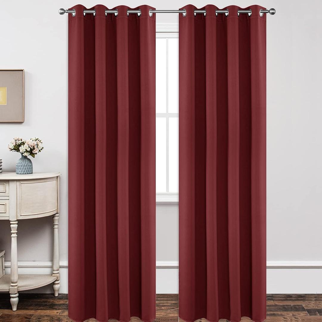 Joydeco Blackout Curtains 108 Inch Length 2 Panels Set, Thermal Insulated Long Curtains 2 Burg, Room Darkening Grommet Drapes for Living Room Bedroom Window (W52 x L108 Inch, Burgundy Red)