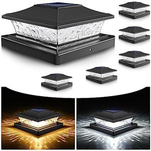 VOLISUN Solar Post Cap Lights Outdoor 4x4/6x6 Wooden/Vinyl Fence Cap Lights for Patio/Garden,Warm White with 2 Lighting Modes Waterproof,ABS Shell Lens Black (6 Pack)